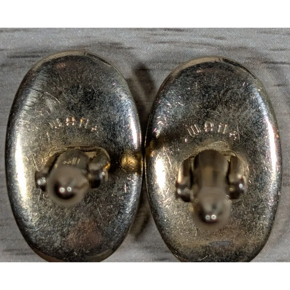 Vintage Swank Aurora Borealis Oval Cufflinks Gold Tone AB Glass